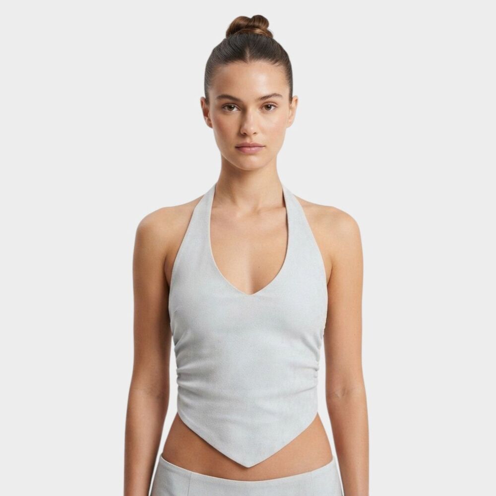 Naked Wardrobe Blue Halter Lace Up Back Corset Top Small